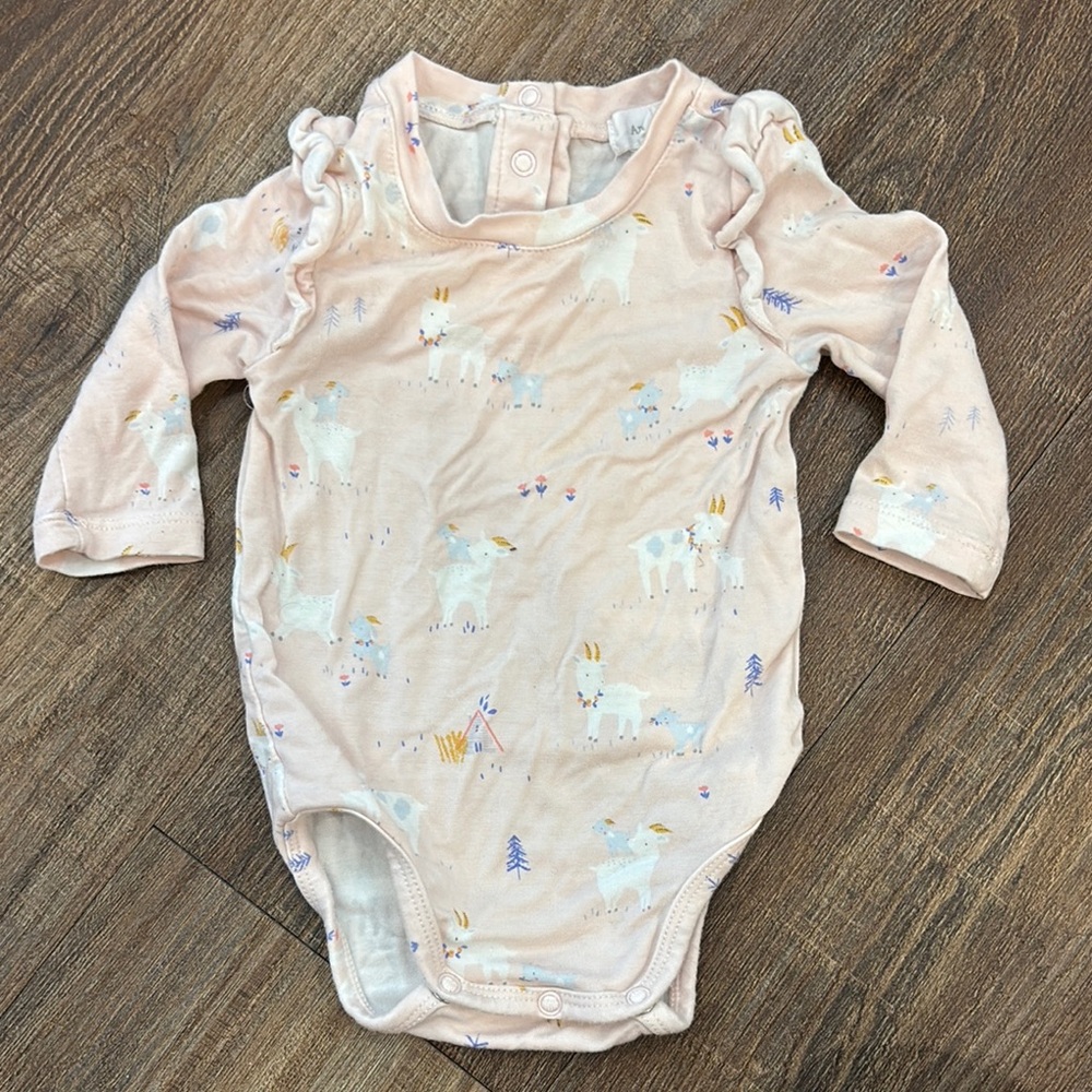 Angel dear 0-3M bamboo onesie with pink goat Print